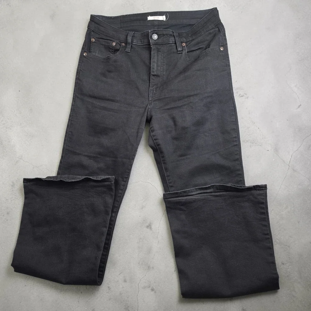 Levis 726 High Rise Flare Jeans Womens 32 Black Bell Bottoms Stretch Denim Retro